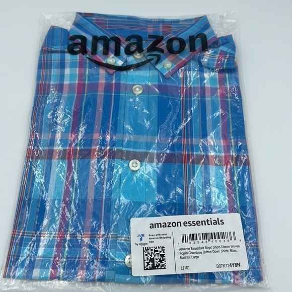 Amazon Essentials Boys Short-Sleeve Button-Down Shirt- Large (10) - Picture 6 of 7